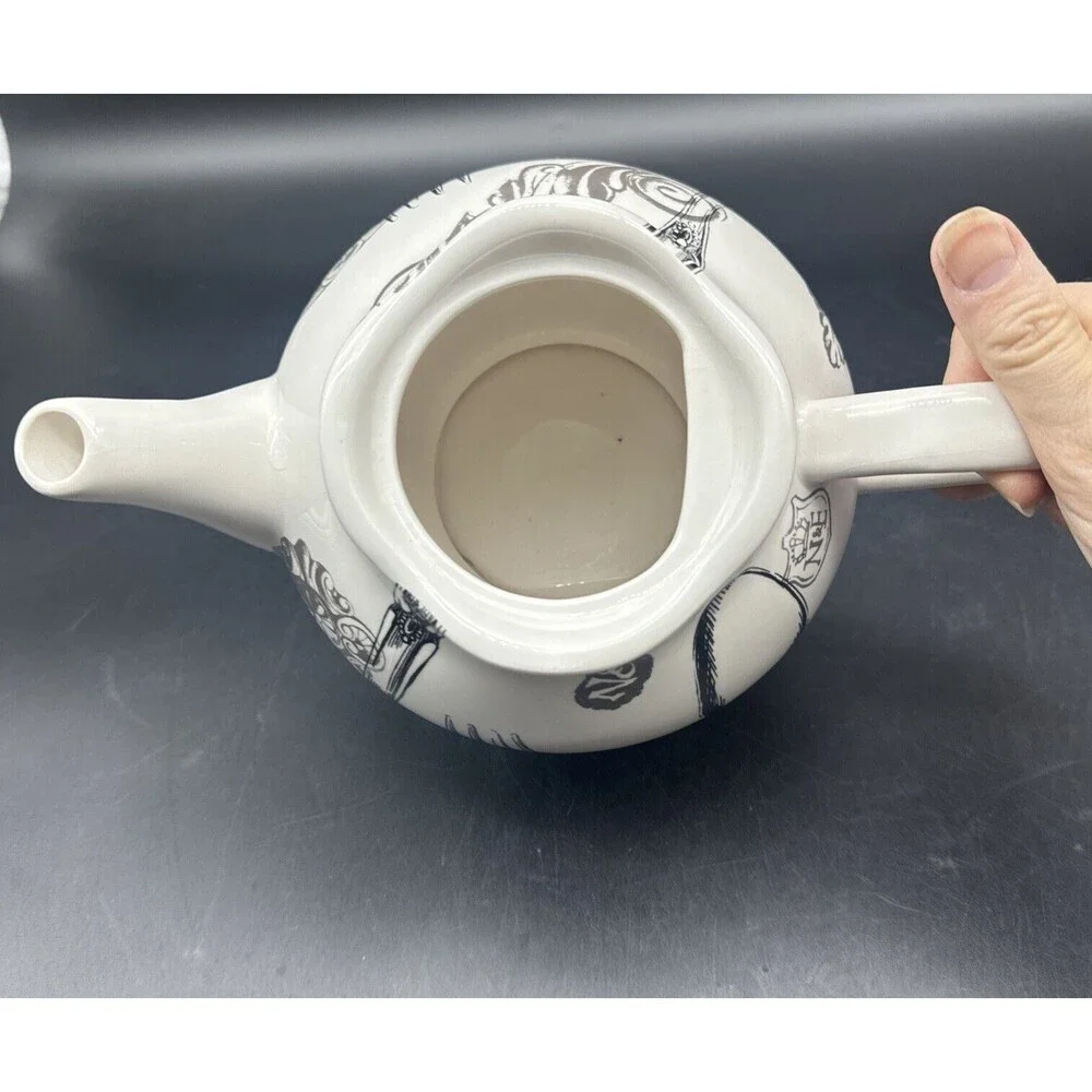 Magenta Exclusives White w/ Black Fork Spoon Knife Graphics Ceramic‎ Teapot 80oz